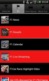 NASCAR Schedule F1 News&amp;Result Screen Shot 2