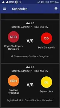 IPL 2017 - Schedules Screen Shot 5
