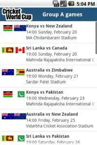 Cricket World Cup Schedule Screen Shot 1