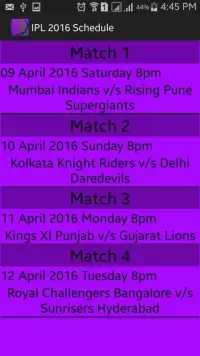 IPL 2016 Schedule Screen Shot 3