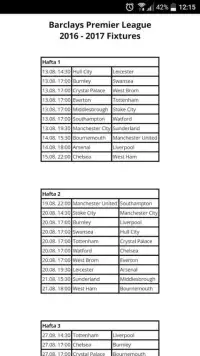 Barclays 2016-2017 Fixtures Screen Shot 0