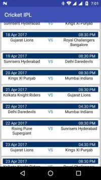 IPL T20 Schedule 2017 Screen Shot 0