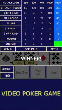 Video Poker Game Screen Shot 1