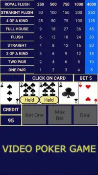 Video Poker Game Screen Shot 2