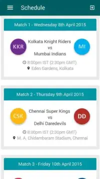 Schedule for IPL 2015 Season 8 Screen Shot 3