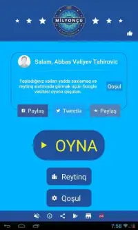Milyonçu 2017 - Azərbaycanca bilik oyunu,yarışması Screen Shot 2