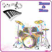 Drums set with drum sticks & Piano