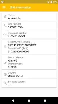 SIM Card Info Screen Shot 1