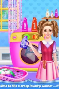स्कूल गर्ल्स वीकेंड होम धोने के कपड़े धोने के खेल Screen Shot 6