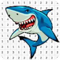 Funny Shark Color By Number - Pixel Art